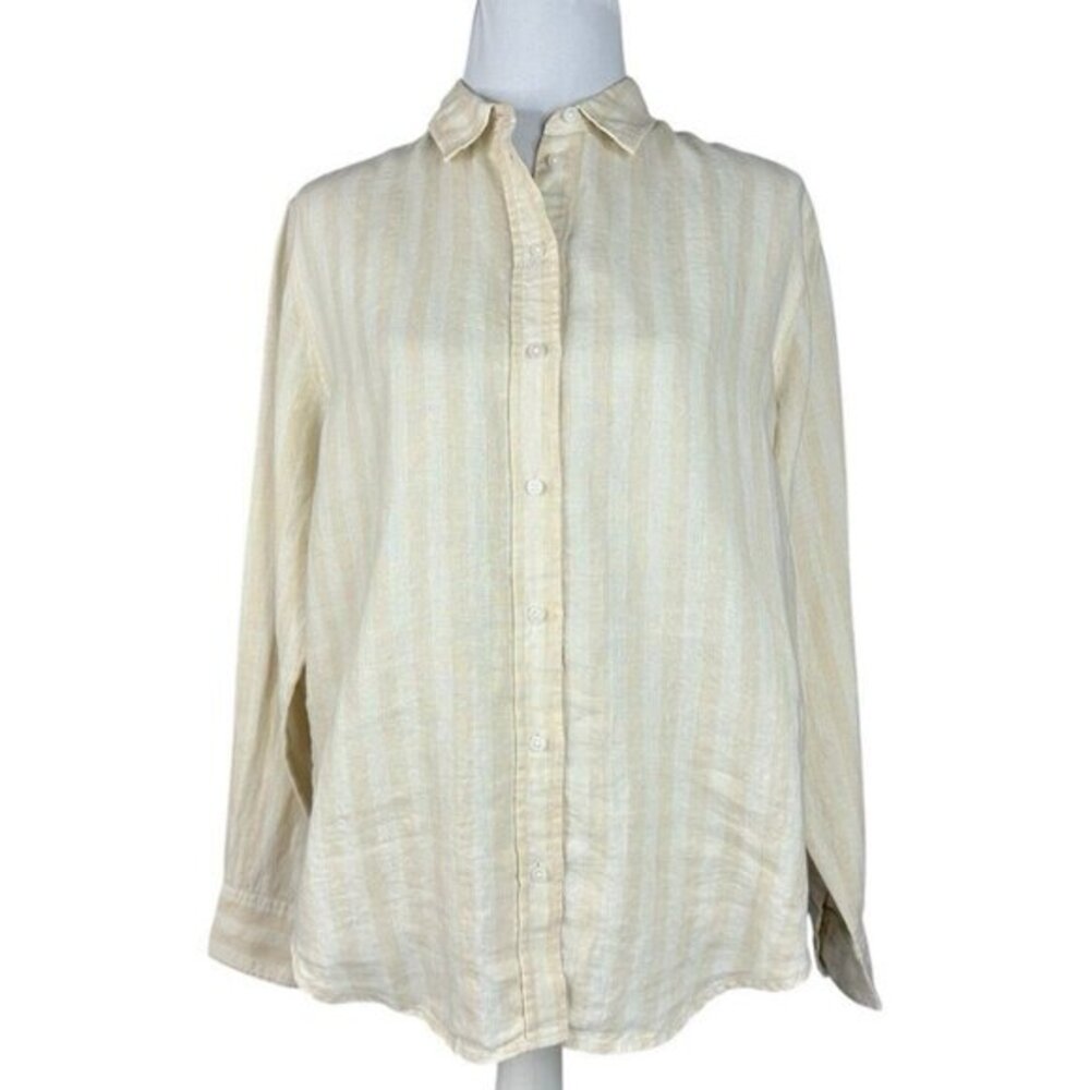 Everlane The Linen Relaxed Shirt Brazilian Sand Striped Button Down Size 6 NEW‎